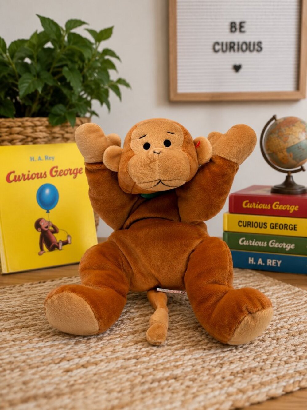 TY Beanie Buddy Curious George Plush Monkey 15" Brown Stuffed Animal Toy 1997